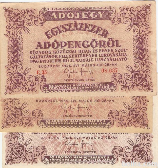 BANKOVEC 100000 ADOPENGOROL (MADŽARSKA)1946,XF/XF++