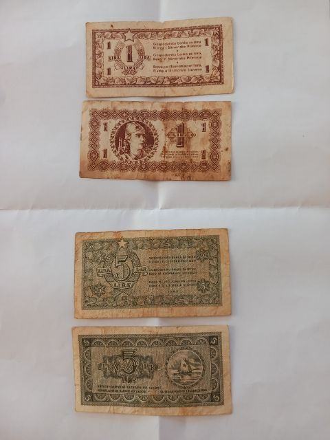 bankovca za 1 in 5 lir