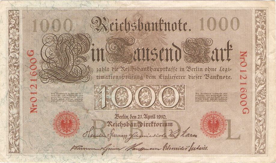 BANKOVCA 1000 mark 1910 v paru