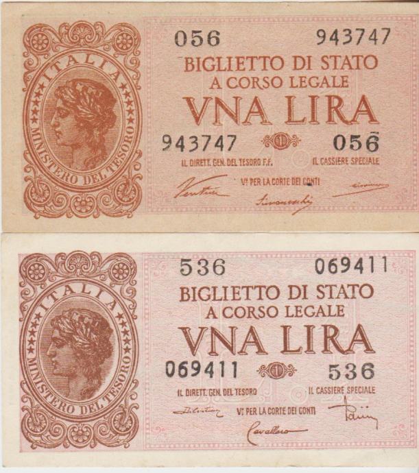 BANKOVEC 1 LIRA P29a,P29c (ITALIJA) 1944.XF++