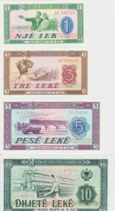 BANKOVEC 1,3,5,10 LEKE P40a,P41a,P42a,P43a (ALBANIJA)1976.UNC