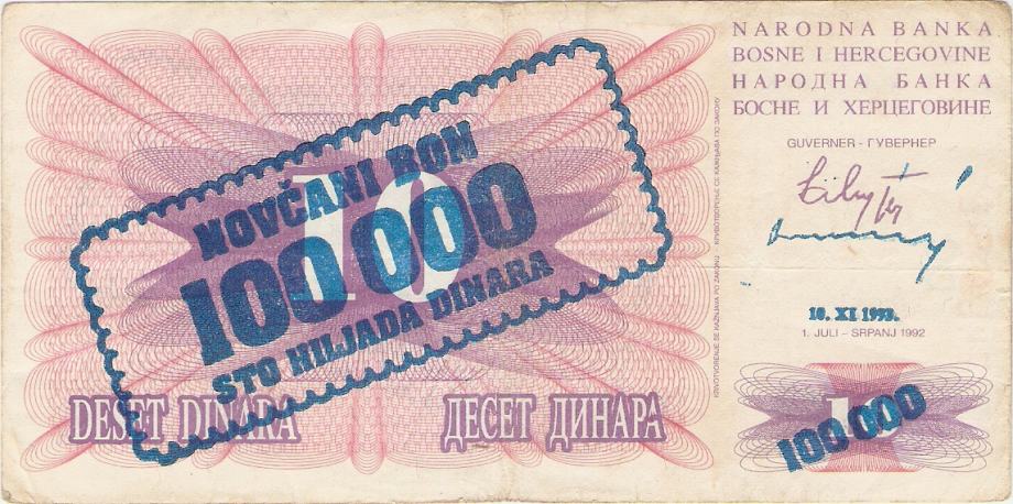 BANKOVEC 100 000 dinarjev bon 1993 B in H