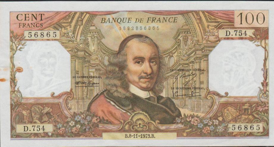 BANKOVEC 100 FRANCS CORNIELLE (FRANCIJA)  1973.XF++