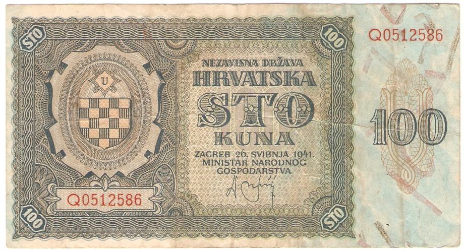 BANKOVEC 100 kun 1941 Hrvaška