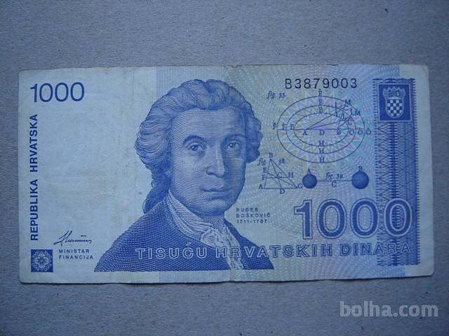 BANKOVEC 1000 dinarjev 1991 Hrvaška