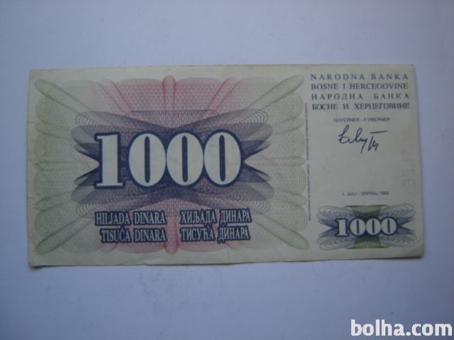 BANKOVEC 1000 dinarjev bon 1992 B in H