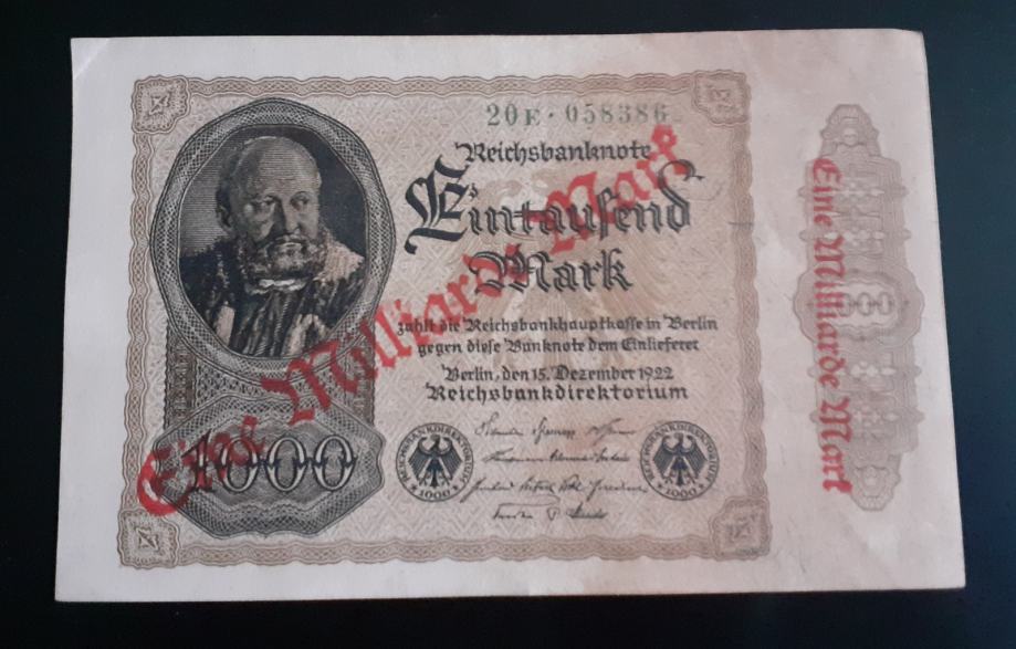 Bankovec 1000 mark 1922 XF+