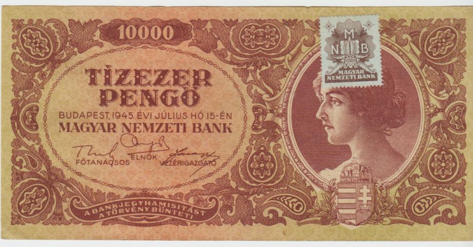 BANKOVEC 10000 PENGO P119b z znamko (MADŽARSKA) 1945.aUNC
