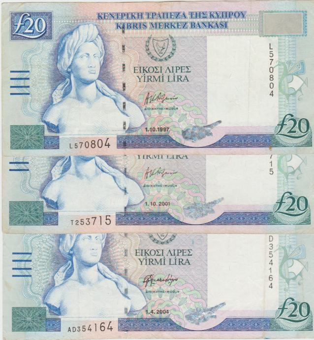 BANKOVEC ŠE 20-1997,2004 POUNDS P63a,c (CIPER CYPRUS) VF