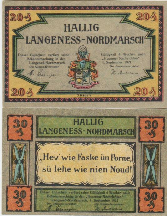 BANKOVEC 20,30 pfennige "LANGENESS" ( NEMŠKI RAICH NEMČIJA) 1921.UNC