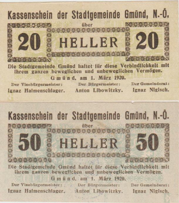 BANKOVEC 20,50 HELLER not geld "GMUND" (AVSTRIJA) 1920.UNC