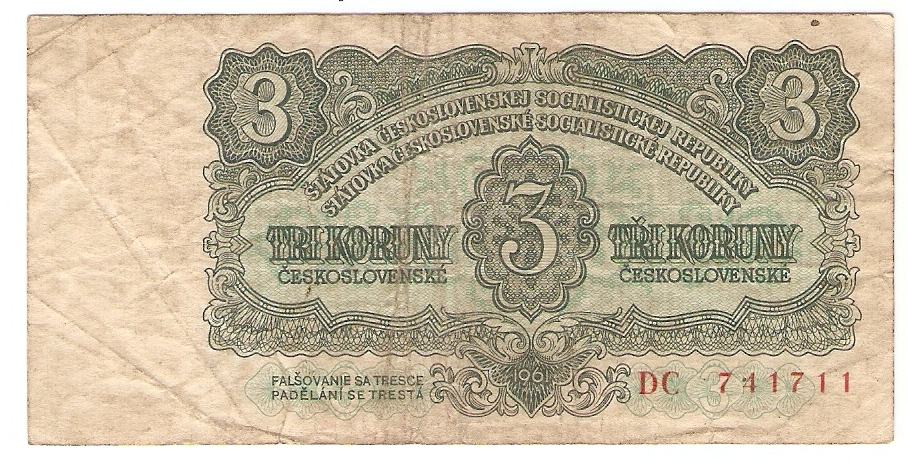 BANKOVEC  3 krone  1961 Češkoslovaška