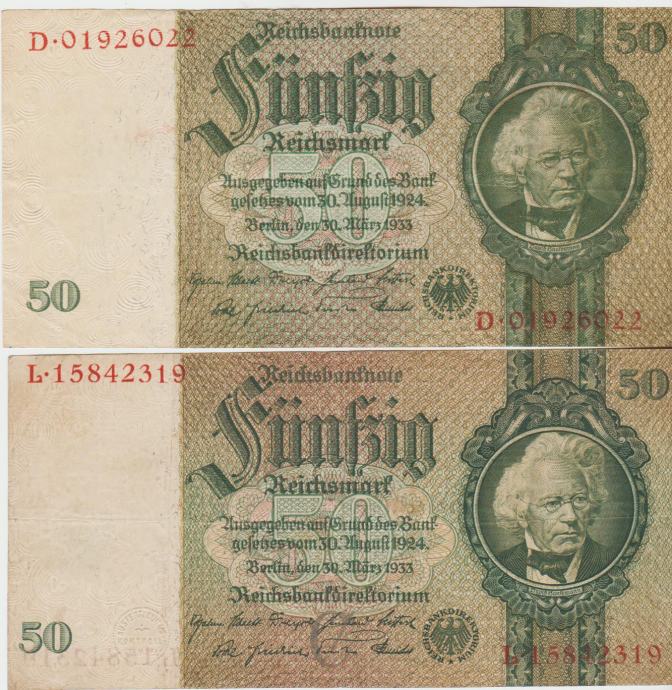 BANKOVEC 50 REICHMARK P182a.1,P182b (NEM.REICH NEMČIJA) 1933(1924).VF