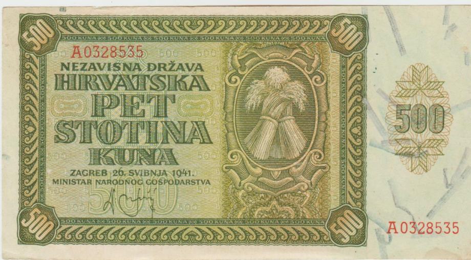BANKOVEC 500 KUNA-P3a (NDH Hrvaška ) 1941,XF++/aUNC
