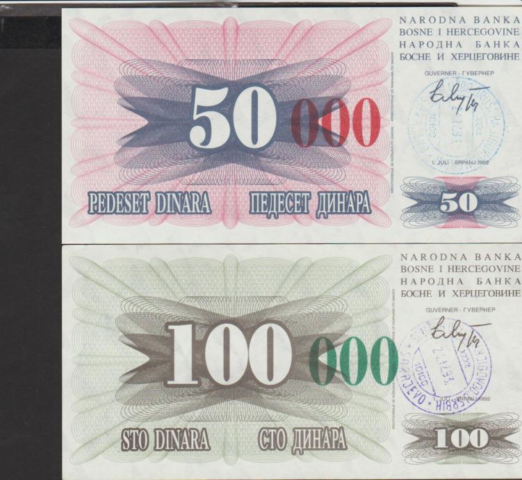BANKOVEC 50000,100000 DINARA PRETISK(BOSNA BIH)1993.UNC,aUNC