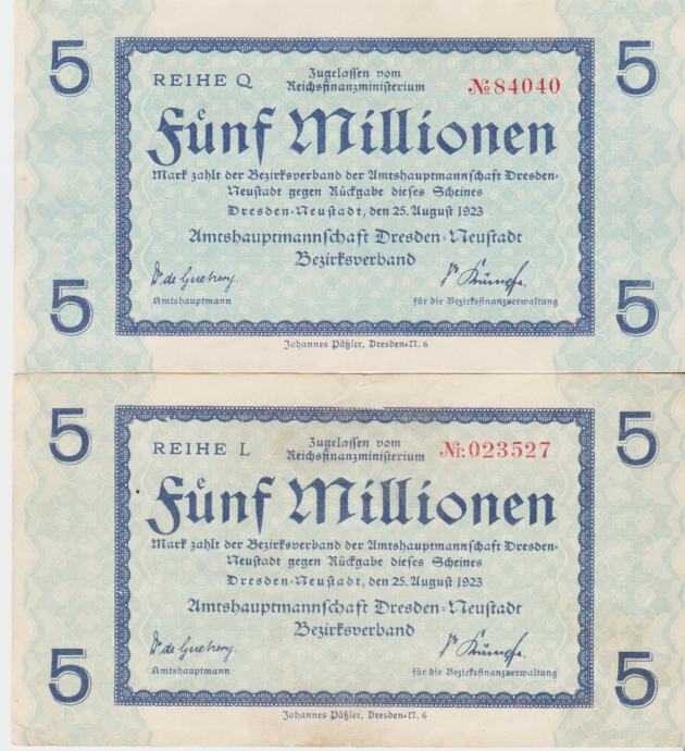 BANKOVEC 5000000 MARK 5št.,6št.(DRESDEN NEMČIJA)1923.XF++/aUNC