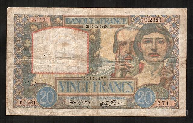 FRANCIJA, 20 frankov, 5.12.1940 - redko