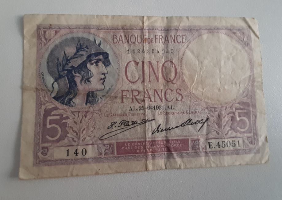 FRANCIJA 5 francs 1931