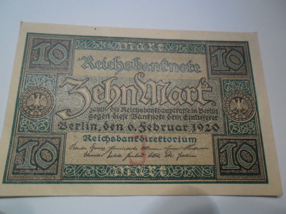 Nemčija Bankovec 10  Reichmark 1920