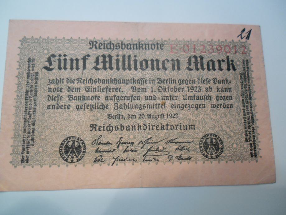 Nemčija Bankovec 5 000 000 Reichmark 1923