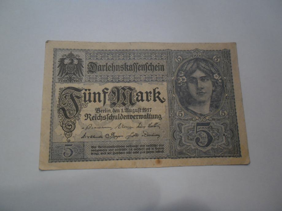 Nemčija Bankovec 5 Reichmark 1917