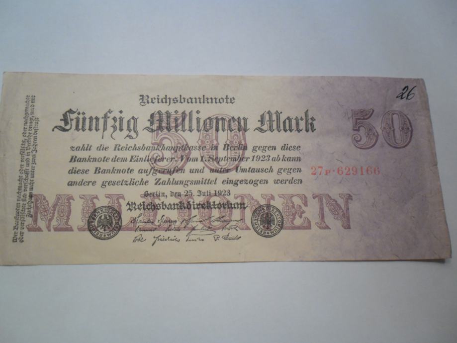 Nemčija Bankovec 50 000 000 Reichmark 1923