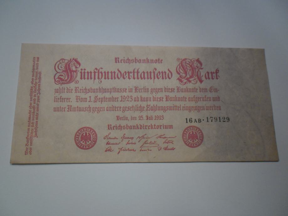 Nemčija Bankovec 500 000 Reichmark 1923