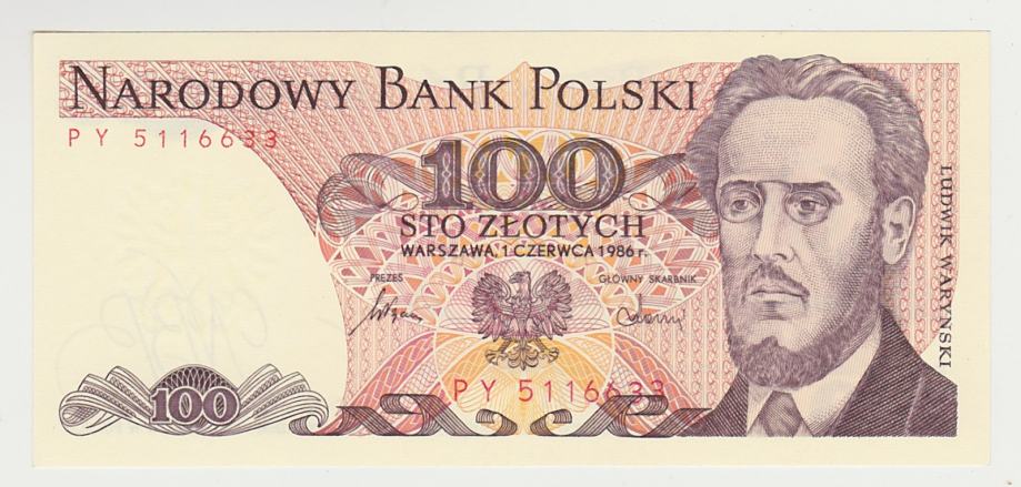 Poljska 100 zlotych 1986 UNC