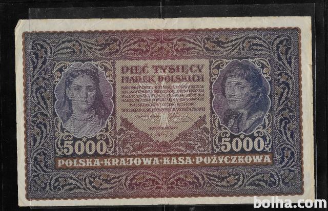 POLJSKA, l. 1919, velik bankovec za 5000 mark 1919 / 1920