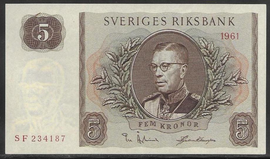ŠVEDSKA 5 kron 1961 UNC