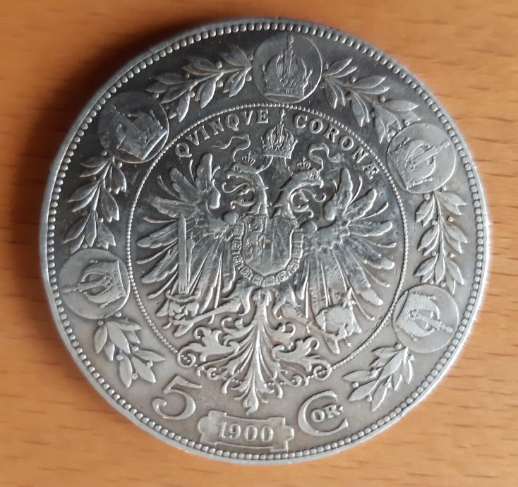 Avstrija 5 kron corona 1900 srebrnik