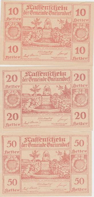 BANKOVEC 10,20,50 HELLER "GNEIXENDORF"  not geld (AVSTRIJA) 1920.aUNC