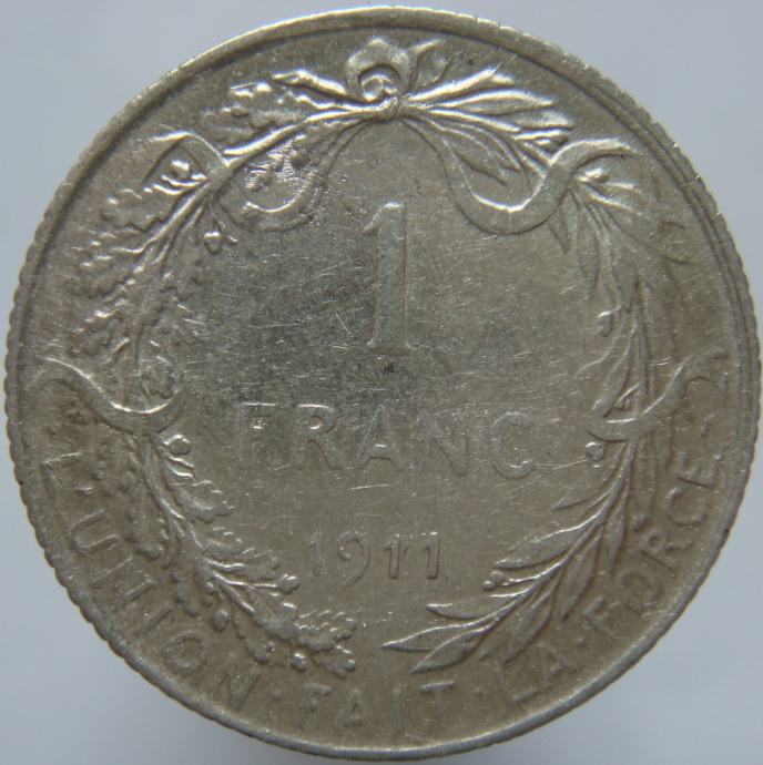 Belgija 1 Franc 1911 XF - Srebro