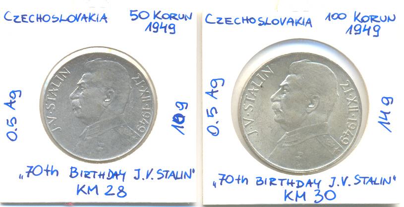 Čehoslovaška 50 in 100 Kron 1949 Stalin  srebrnik