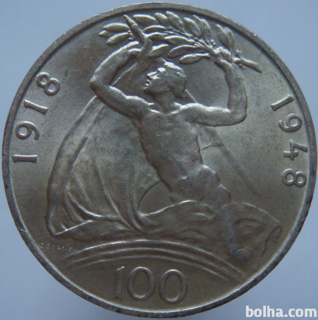 Češkoslovaška 100 Korun 1948 UNC - Srebro