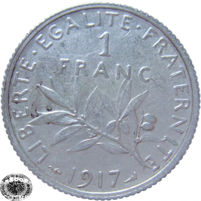 Francija 1 Franc 1917 XF/UNC d - Srebro