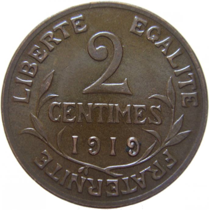 Francija 2 Centimes 1919 XF/UNC