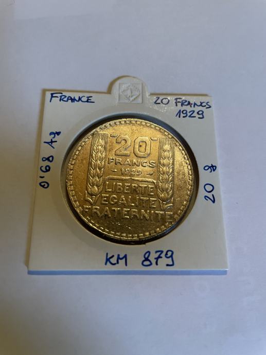 Francija 20 Francs 1929  srebrnik