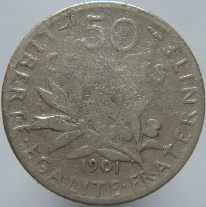 Francija 50 Centimes 1901 F - Srebro