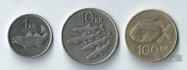 ISLANDIJA - 1, 10 in 100 kronor (komplet)