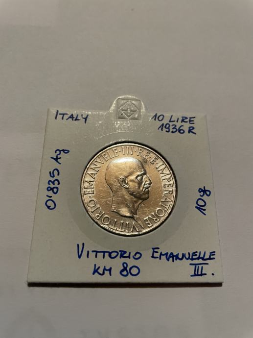 Italija 10 Lire 1936  srebrnik