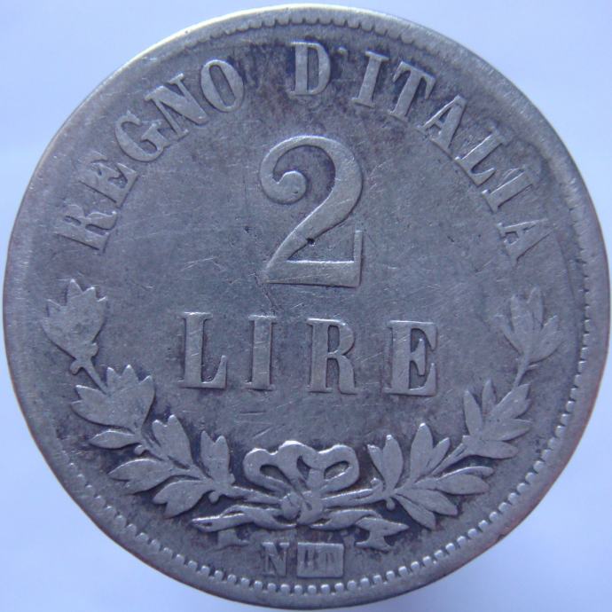 Italija 2 Lire 1863 N VG/F c - Srebro