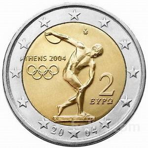 Kovanec 2 Evro, Euro, EUR, Athens, Atene 2004 Olympic Games Greece
