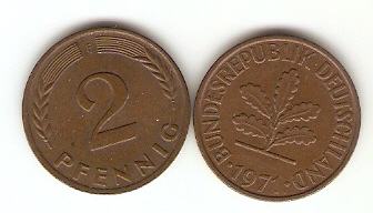 KOVANEC 2 pfennig 1961,66,92, Nemčija