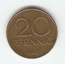 KOVANEC  20 pfennig  1969   DDR