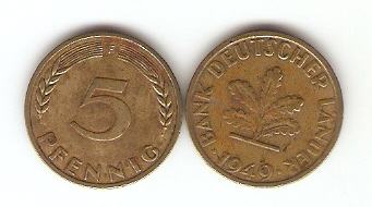 KOVANEC 5 pfennig 1949,50,66,77,78,87,88,90,91,  Nemčija