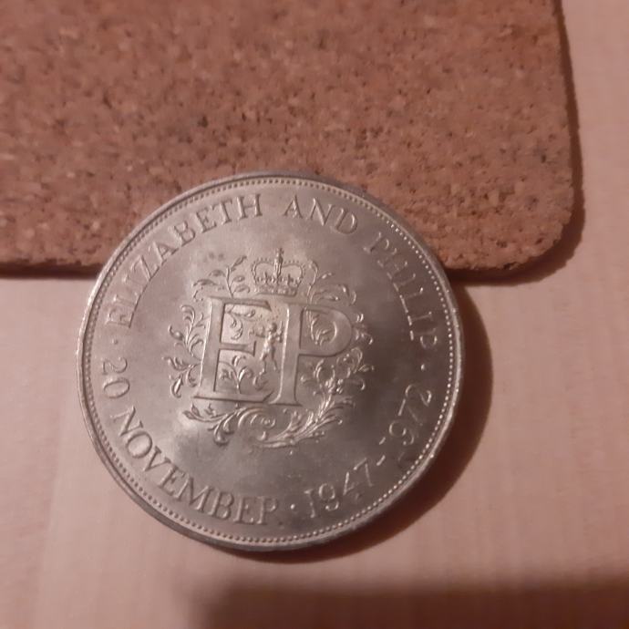 Kovanec Velika Britanija 1 krona Philip Elizabeth srebrna poroka