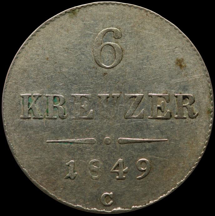 LaZooRo: Avstrija 6 Kreuzer 1849 C XF / UNC - srebro