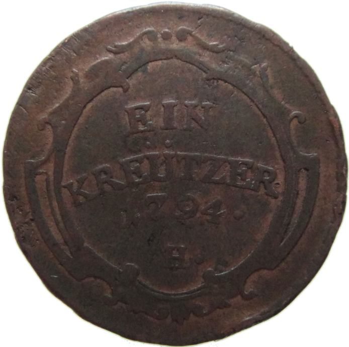 LaZooRo: Avstrija FURTHER AUSTRIA 1 Kreuzer 1794 H VF/XF