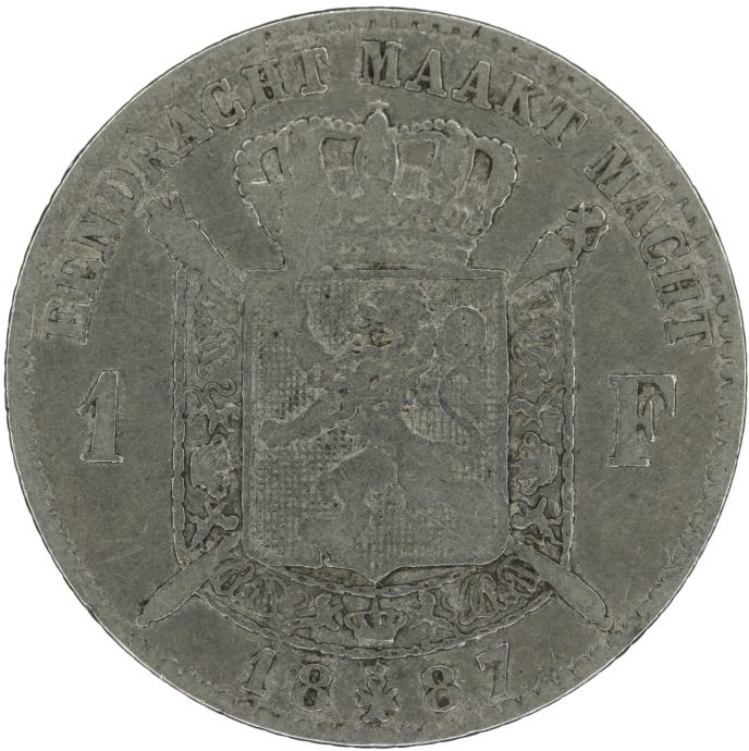 LaZooRo: Belgija 1 Franc 1887 VF / XF - srebro